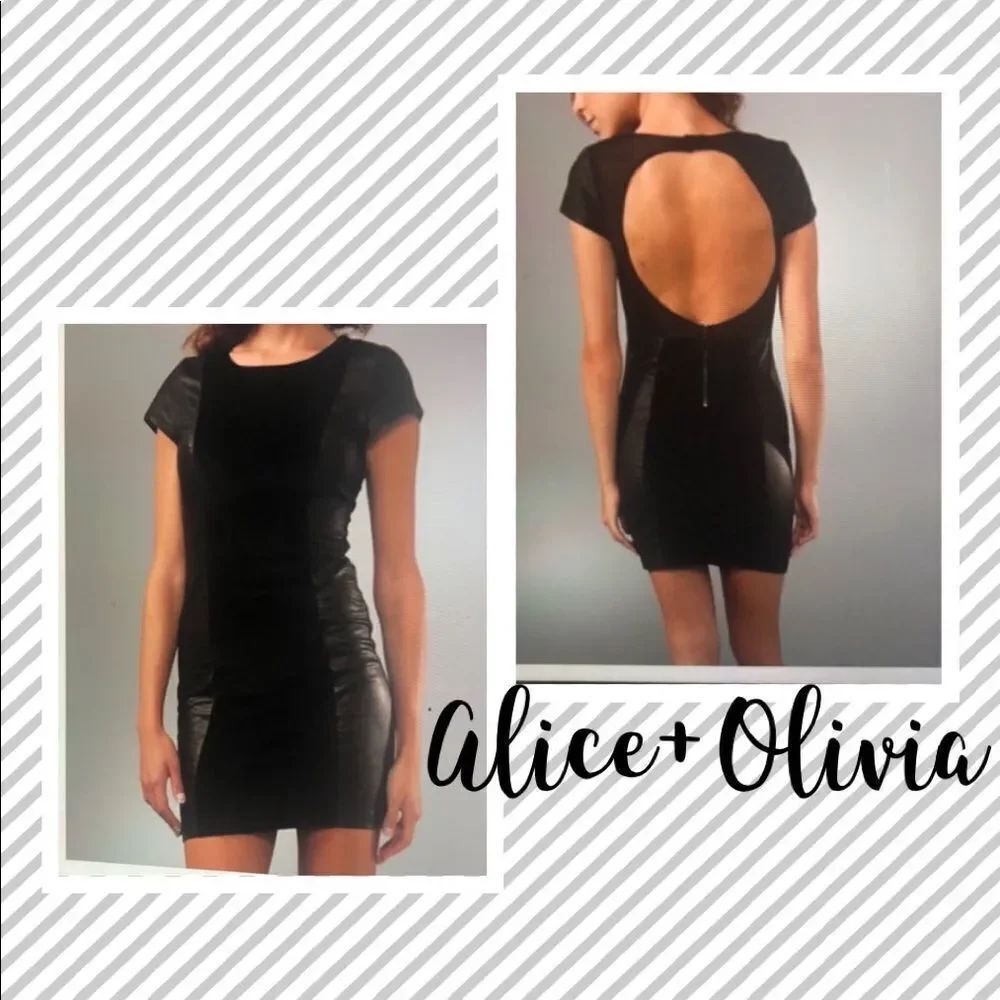 Alice+Olivia black leather velvet mini dress 4